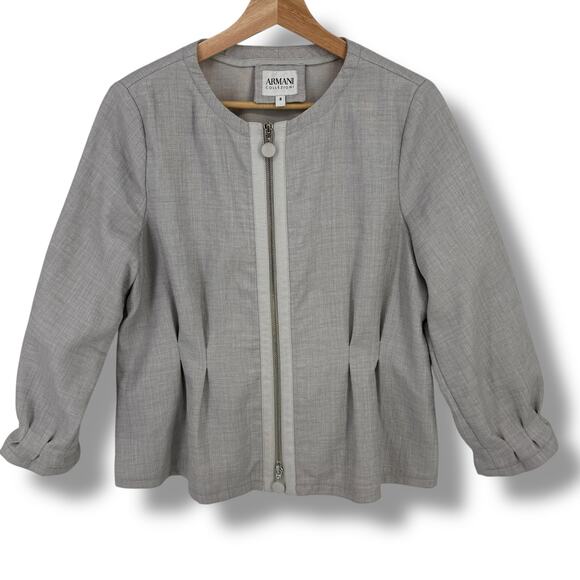 Armani Collezioni Gray Pleated Zip Jacket Size 8 Women's Lightweight Blazer - Picture 1 of 8